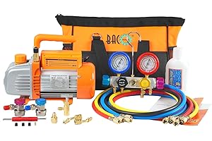 BACOENG 3CFM AC Vacuum Pump and Manifold Gauge Set, 4 Way Manifold Gauge Kit Vacuum Pump for Mini Split/HVAC/AUTO with Heavy Tool Bag Diagnostic R134a R410a R407c