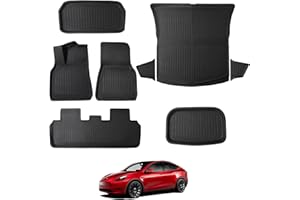 BASENOR Tesla Model Y Lot de 8 Tapis de Sol 3D - Revêtement intérieur antidérapant et étanche - Accessoires - Compatible avec modèle Y 2024 2023 2022 2021 (Convient pour 5 Places)