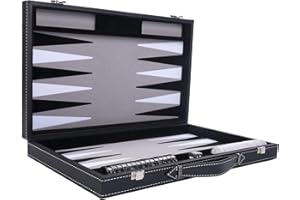 Engelhart - 250509 - Large Luxury Backgammon 18 Inches - 45 cm - Faux Leather & Felt Inlay - Pearl Dice & Chips + 2 Cups - Strategy Game - Pro & Leisure