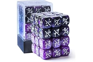 BESCON DICE Lot de 36 compteurs de dés positifs et négatifs en marbre violet et violet noir de 12 mm + Gemini, petits pions compatibles avec MTG, CCG, jeux de cartes