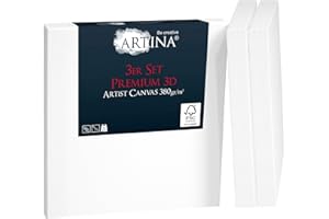 Artina Set da 3 Tele per Pittura Bianche 30x30cm - 100% Cotone, Spessore Alto 3D Premium 380g/m² per dipingere – Tele per pittori – Telaio in Legno FSC®Comodo e Resistente