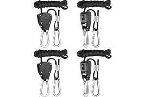 iPower 4 Stück Seil Ratsche mit Haken Fuß Langer Einstellbarer Hochleistungs Seilclip Aufhänger (68 KG Gewichtskapazität) Verstärktes Metall, 2 Paar, Schwarz
