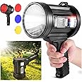 Jukmen 90000 Lumens Spotlight, Rechargeable Spotlight Flashlight with Tripod, 6 Modes and 3 Colors Filter, Super Bright Led Spot Lights Outdoor Handheld, Solar Searchlight for Hunting