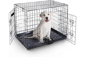 MaxxPet Cage Pour Chien - Cage Chien Pliable en Métal - Cage Transport Chien avec 2 Portes- Niche Chien Interieur - Avec Plaid Luxueux - Convient Pour le Transport - 78x48x56 cm - Noir