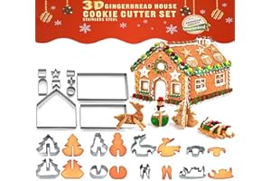 Honicemar Moldes para Galletas Casa de Pan de Jengibre Navidad Moldes 18 Piezas Cortadores de Galletas Navideñas de Acero Inoxidable Moldes de Horneado 3D Herramientas de Repostería DIY