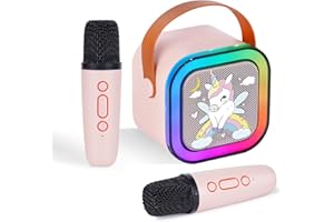 DYNASONIC A29 Karaoke z dwoma mikrofonami Głośnik Bluetooth Karaoke dla dzieci Elektroniczna zabawka dziecięca Prezenty dla dzieci w wieku 3-15 lat (UNICORN)