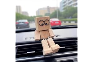 MAbelo Schüttelmann Holz Auto Dekor mit magnetischen Gesichtern, Wackelnder Holzmann Auto-Dekor, Handgefertigte Wackelfigur Auto für Armaturenbrett & Schreibtisch Accessoire（2 magnetische）