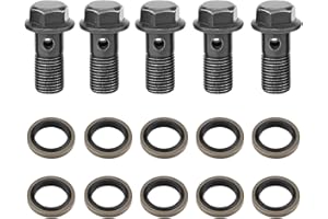 BOROCO Bullone Banjo Moto, Kit 5 Pezzi M10×1.0/1.25 con Rondelle in Ferro, Bulloni Freno Anti Corrosione per Pinza e Cilindro Maestro, Filettatura Precisa