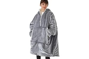 IVYH Bluza z kapturem koc, ponadwymiarowy ciepły koc Sherpa do noszenia na zamek błyskawiczny bluza z kapturem dla kobiet mężczyzn - super miękka wygodna olbrzymia bluza z kapturem duża przednia kieszeń - jeden rozmiar pasuje do wszystkich