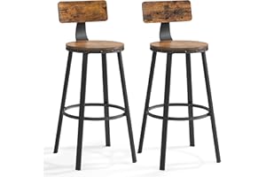 VASAGLE Barhocker, 2er Set, Barstuhl, Küchenstuhl mit Metallgestell, Sitzhöhe 73 cm, einfache Montage, Industrie-Design, vintagebraun-schwarz LBC026B01V1