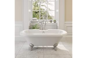 PARK LANE Freestanding Traditional 1500mm Double Ended Roll Top Bath with Ball Style Legs White Acrylic