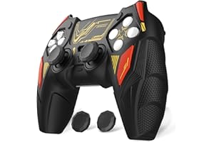 PlayVital Funda de Silicona para ps5 Mando - Carcasa Protectora con Tapas para Pulgar y Pegatinas, Accesorio Antideslizante Compatible con Estación de Carga - Mecha Rhino (Negro & Rojo)