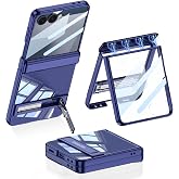 Galaxy Z Flip 7 ile Uyumlu Kılıf Kamera Korumalı Şeffaf Tasarımlı CNS Lego Standlı Kapak - Lacivert