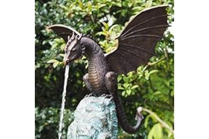 SUPYINI Garden Dragon Statue Fountain Ornament Dragon Ornament Resin Sculpture with Water for Home Garden Decoration (A)