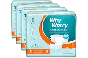 WhyWorry Pañales Adultos con Máxima Absorción, Bragas Absorbentes Desechables para Incontinencia Severa, Mujeres y Hombres, Antiolor, Unisex, Talla S, 60 Unidades (4 Paquetes de 15)