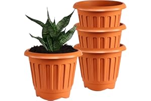 ZENQA 4 x Large Round Plastic Plant Pot Flower Pots Indoor Outdoor | 40 cm Plastic Planter Home & Garden Planters with Drainage Holes | Strong Sturdy Weather Resistant Decking Patios Terracotta
