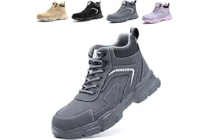 BAWALON Impermeabile Scarpe Antinfortunistiche Alte Uomo Donna Leggere Scarponi Antinfortunistiche Stivaletti da Lavoro con Punta in Acciaio in Pelle