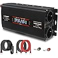 LVYUAN Voltage Converter 24 V 230 V 1500 W / 3000 W Inverter Power Converter with LCD Screen, 2 EU Sockets, Fan and 5 V USB Ports Including Car Cigarette Lighter Plug, Black