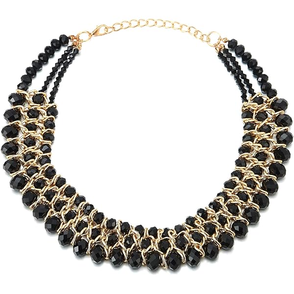 Collana Statement IMETACLII - Multi Strati Intrecciata, Argento Grigio Nero Oro, 45cm - Foto 1