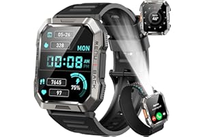 Baolubao Militare SmartWatch Uomo(Rispondi/Effettua Chiamate), Fitness Tracker con Torcia/Bussola/900mAh Batteria /24H Cardiofrequenzimetro/Sonno/ SpO2/100+ Modalità Sport per Android IOS