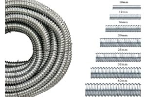 FLEX-IT FLEXIBLE CONDUIT 10mm Premium Plain Galvanised Steel Metal Flexible Conduit 10 Meter Coils - Trade Size 10.0mm - Internal 7.0mm - IP40 - Low Fire Hazard - High Mechanical Strength - Highly Flexible
