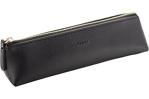 Fyore Estuche de piel sintética, de lujo, diseño delgado, con cremallera metálica, tamaño ideal para llevar bolígrafos o brochas de maquillaje