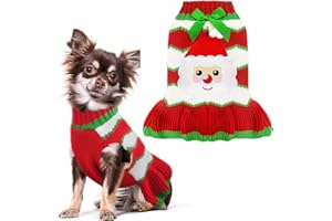 HRTTSY Dog Christmas Jumper Dress with Harness Hole Santa Striped Knitwear Dogs Sweater Dresses Vest Warm Winter Pullover Puppy Girl Dog Clothes Xmas Outfits for Small Medium Dogs Cats, Medium