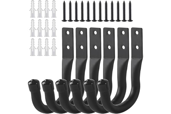 ALAHUGYEF 6 Pcs Crochet Mural Garage, Support Velo Mural Noirs, Accroche Velo Murale, Crochets de Rangement pour échelle de Garage en J, Crochets Muraux Robustes pour Vélos Outils électriques