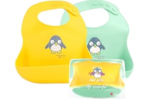 NatureBond Babero de Bebé del Silicona (2pcs), Baberos Reutilizables Impermeable súper suave, Fáciles de Lavar Babero Alimenticio de Silicona para Bebé Niño o Niña