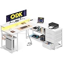 Scrivania Ad Angolo Con LED E USB - 135x110 Cm Nero Con Cassetti E Prese Per Ufficio Casa - Foto 3