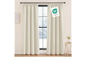 KGORGE Thermovorhang Hitzeschutz Kräuselband Thermo Gardinen 2er Set 240 x 140 cm(HxB) Wärmeschutzvorhang 65%-70% Verdunklungsvorhang für Schienensystem Wohnzimmer Gardinen, Hellbeige