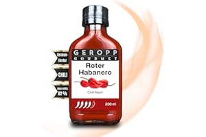 ‎GEROPP GOURMET GEROPP-GOURMET Roter Habanero Chili Red Savina Mash/Püree 200 ml mit 82% Chili | Fruchtig aromatisch | Gewürzsauce für Grillen, Kochen | Feurig-scharf | Geschenk Idee