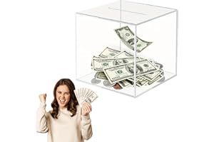 MEIYAXINWIN Clear Acrylic Money Box, 12X12X12cm Square Money Saving Box Unopenable Piggy Bank for Adults or Kids, Transparen Money Boxes for Cash or Coins