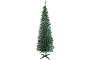 HOMCOM Albero di Natale Slim Artificiale 180 cm con Rami Realistici, Albero di Natale Alto e Stretto con Base Pieghevole, Verde