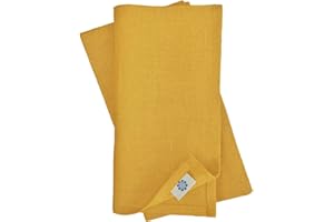 Linen & Cotton Hochwertige 4 x Stoffservietten/Servietten Stoff/Leinenservietten Hygge - 100% Leinen, Senfgelb/Gelb (45 x 45cm) für Feiern Home Küche Esstisch Dekoration Abendessen Cafe Restaurant