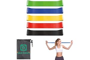 OLD DAVE 5 Fasce Elastiche Fitness in Lattice Natrurale, 5 Livelli di Resistenza (2-23kg), Bande Elastiche Fitness Uomo E Donna, Set Fasce per Allenamento, Yoga, Pilates, Riabilitazione, Custodia Inclusa