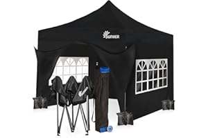 SUNMER 3x3M Pop-Up Gazebo with 4 Sides - Fully Waterproof (420D Oxford PVC) with Heavy Duty Rust-Resistant Steel Frame - Wheeled Carry Bag Included for Easy Transportation - Black