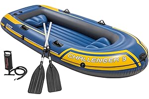 ‎INTEX Intex Challenger 3 Set Inflatable Boat, 295 x 137 x 43 cm, 3-Piece, Blue/Yellow