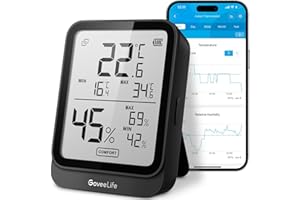GoveeLife - Igrometro digitale, misuratore di umidità Bluetooth LCD, igrometro interno con notifica, monitoraggio della temperatura con app, memorizzazione dati per casa, garage, cantina