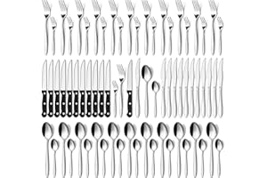 Hunnycook Set posate 12 pers. coltello bistecca, acciaio inox, 72 pezzi, elegante set casa ristorante fête