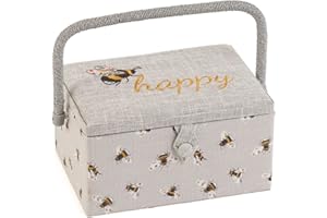 ‎HOBBY GIFT Hobby Gift Medium Näh-Aufbewahrungsbox, Holz/Stoff, Gestickte glückliche Biene