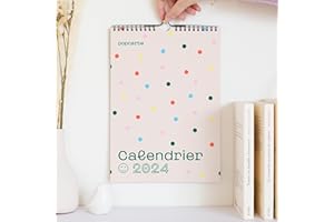 Calendrier Mural 2024 • Grandes cases pour écrire • Organiseur Familial et Bureau • Coloré • Planning Format A4 • Accroche au mur • To do List • Popcarte