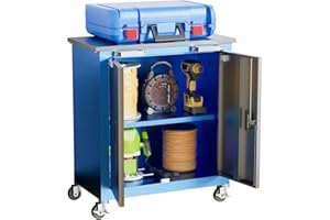 LARBANKE Tool Cabinet with Wheels and 4 Padded Legs, Tool Cabinet with 2 Adjustable Doors and Shelves, Lockable Steel Cabinet for Garage, Home and Office, 02-M