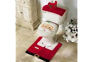 Uten 3 Pieces Xmas Toilet Seat Cover Decorations, Snowman Santa Toilet Seat Cover and Rug and Tissue Box Cover Set Red for Christmas Home Bathroom Decor