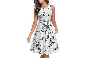 HOMEYEE Robe de Cocktail au Genou brodée Florale sans Manches à col Ras du Cou pour Femme UKA079