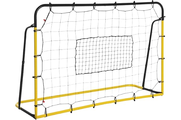 HOMCOM Filet de Rebond de Football, 184L x 123H cm, rebondisseur de Football, 5 Angles réglables de 60° à 90°, pour l'entraînement de Football, de Baseball, de Basket-Ball, Jaune et Noir