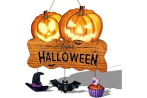 CHDITB Happy Halloween Gruseliger Kürbis Willkommenskranz Schild für Halloween Herbst Haustür Dekor Holz Hängeschild Outdoor Dekorationen Foto Requisite