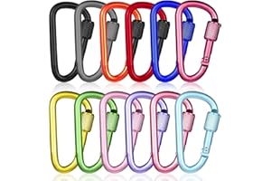 JOSOJOOU 12 Stück D Form Karabinerhaken Klein Karabiner Mit Schraubverschluss Karabinerverschlüsse Mehrfunktionale Karabinerhaken Mit Schlüsselanhänger Für Outdoor-Camping Und Wandern Angeln Oder Reisen