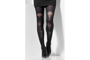 Smiffys Blickdichte Strumpfhose, Schwarz, mit abgenutztem Look Halloween