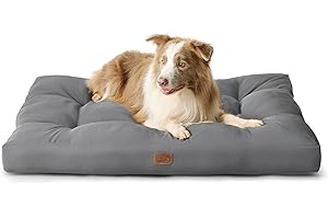 Bedsure Panier pour Chien de Grande Taille, imperméable, Coussin pour Chien en Tissu Oxford, Matelas de lit pour Chien Lavable, Gris, 110 x 89 x 10 cm